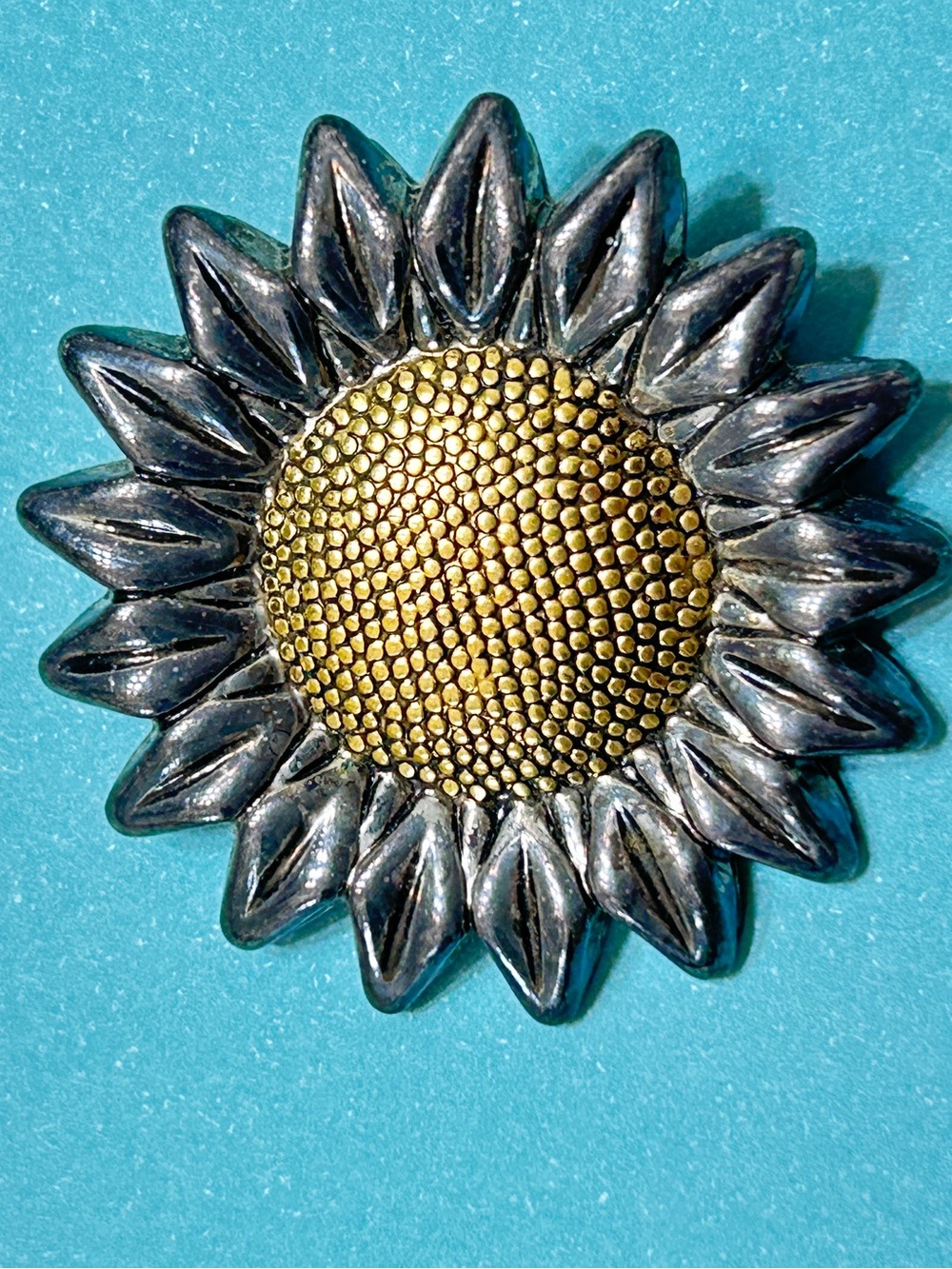Sunflower Brooch in Silver and Gold Tones by Best